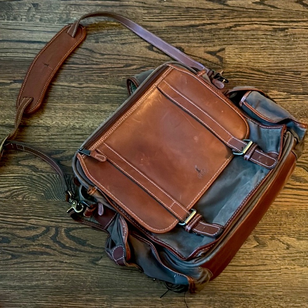 Justin Charles Leather Canvas Backpack Laptop Bag